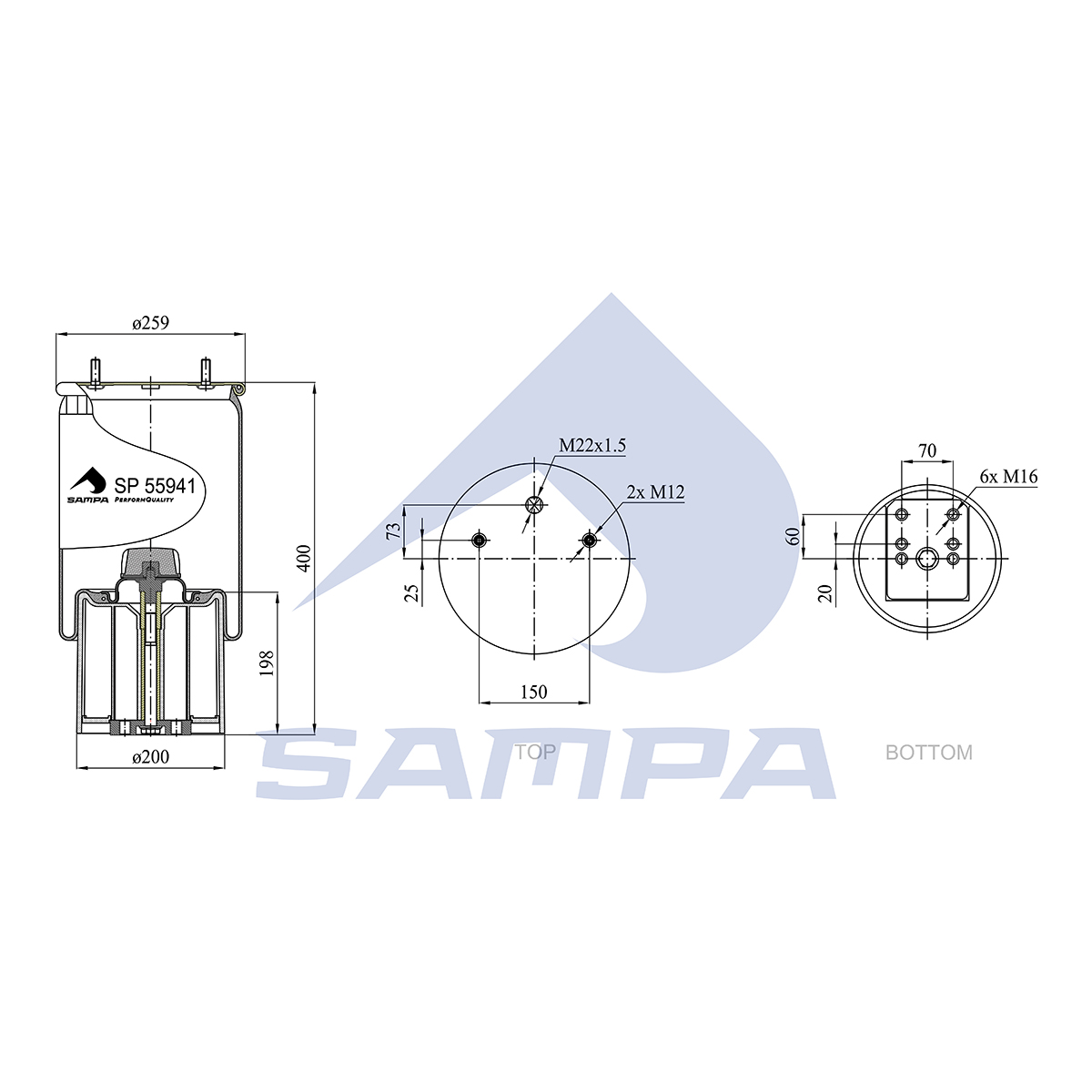 Пневморессора Sampa 941MB (пластик. стакан) (SP55941KP)(П2068) |  Дальнобойщик