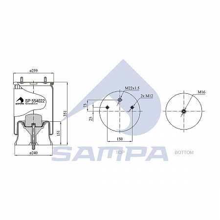 Пневморессора Sampa 4022NP05 (пластик. стакан) (SP554022KP05)(П2078)