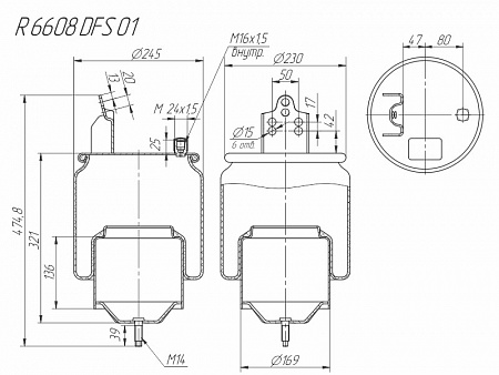 Пневморессора Volvo 6608NP01 (стальной стакан) (R6608DFS01)(П9742)
