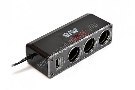 Разветвитель прикуривателя 3-х фазный USB 12-24V AVS CS313U (14885) (Эл5911)