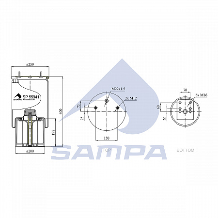 Пневморессора Sampa 941MB (пластик. стакан) (SP55941KP)(П2068)